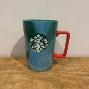 Starbucks Swirl Tall Mug‎ Teal Green Red Handle Coffee Tea Cup 13.1 oz